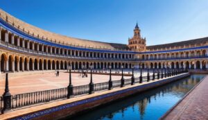 Plaza de España in Seville, Spain, with a canal and architecture