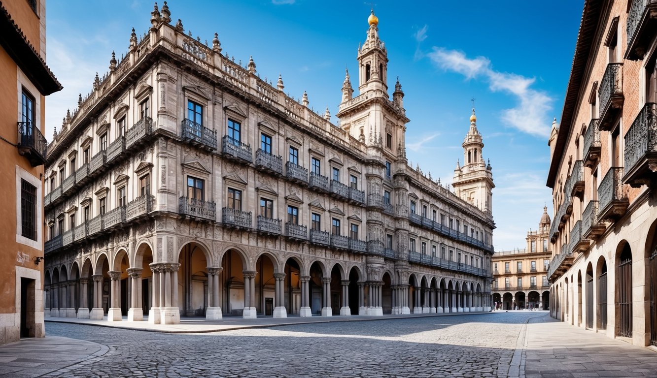 The historic hotels of Toledo, Spain stand tall and majestic, their ornate facades adorned with intricate details, surrounded by cobblestone streets and ancient architecture