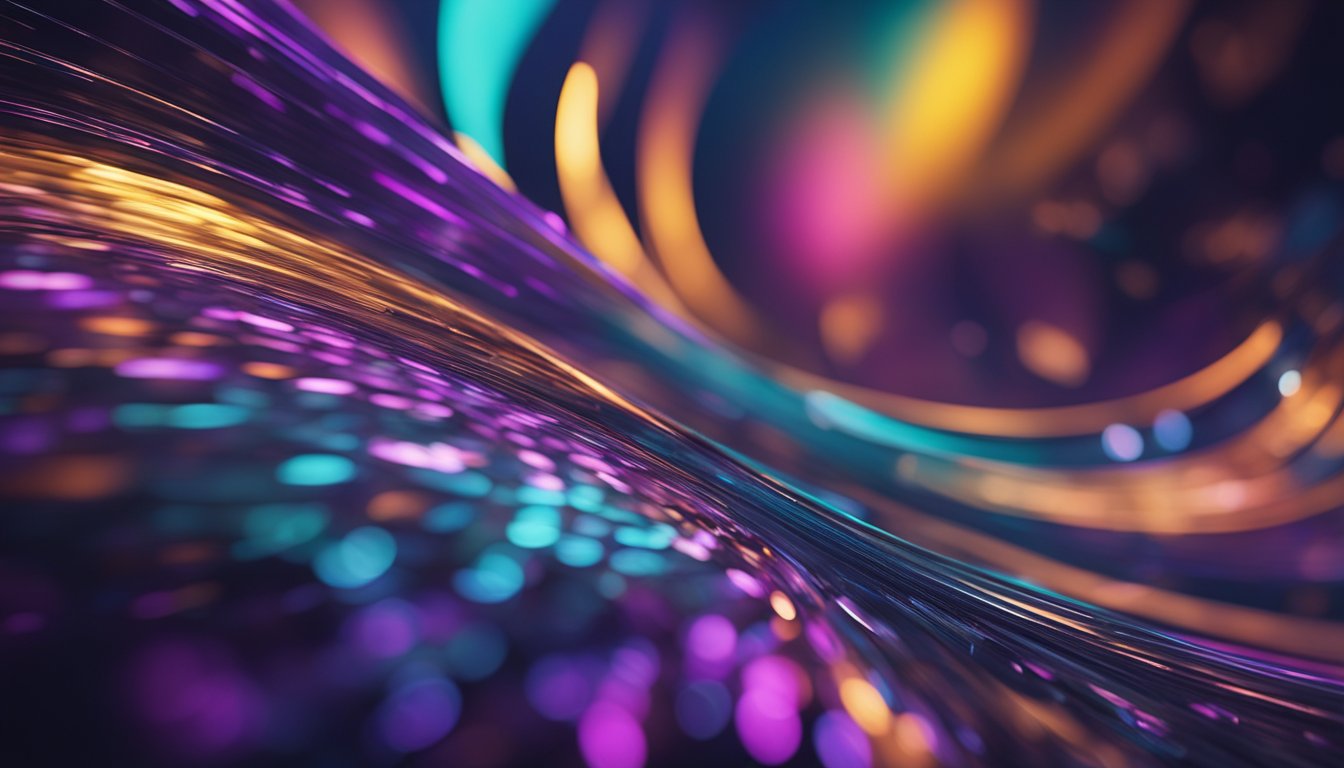 Abstract digital art with flowing lines and colorful bokeh lights